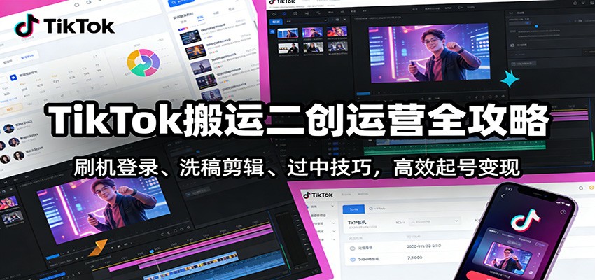 TikTok搬运二创运营全攻略:刷机登录、洗稿剪辑、过中技巧,高效起号变现_天恒副业网