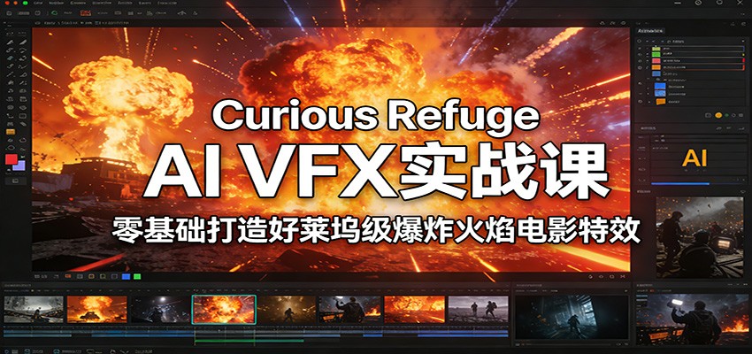 CuriousRefugeAIVFX实战课,零基础打造好莱坞级爆炸火焰电影特效_天恒副业网
