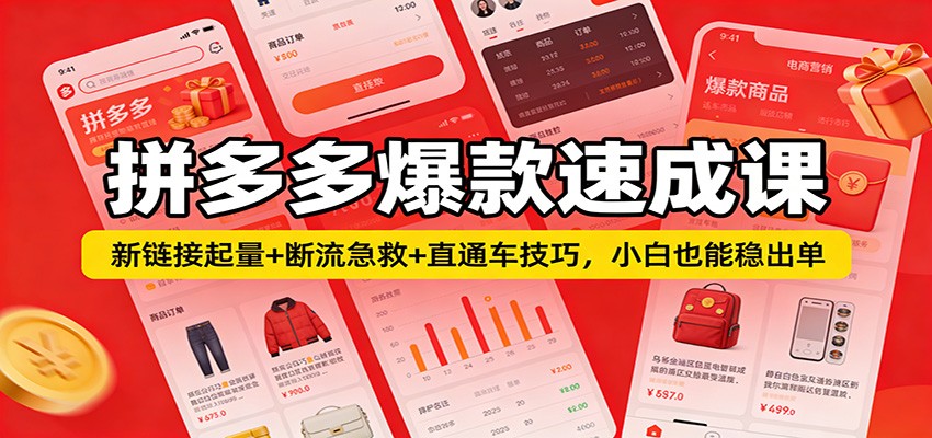 拼多多爆款速成课:新链接起量+断流急救+直通车技巧,小白也能稳出单_天恒副业网