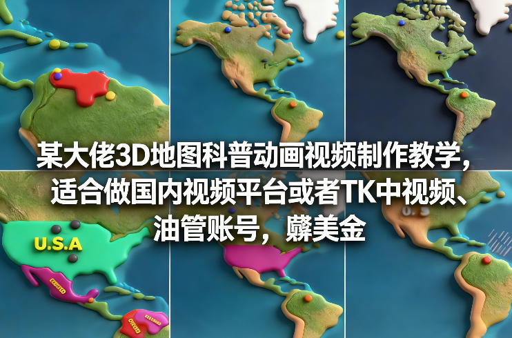 某大佬3D地图科普动画视频制作教学,适合做国内视频平台或者TK中视频、油管账号,賺美金_天恒副业网