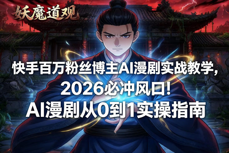 快手百万粉丝博主AI漫剧实战教学,2026必冲风口!AI漫剧从0到1实操指南_天恒副业网