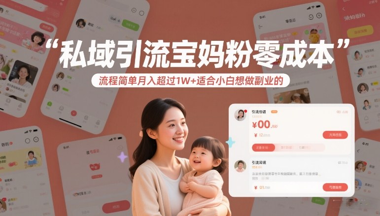 私域引流宝妈粉零成本流程简单月入超过1W+适合小白想做副业的_天恒副业网