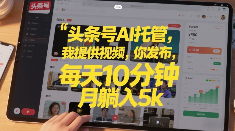 头条号AI托管，我提供视频，你发布，每天10分钟，月躺入5k+_天恒副业网