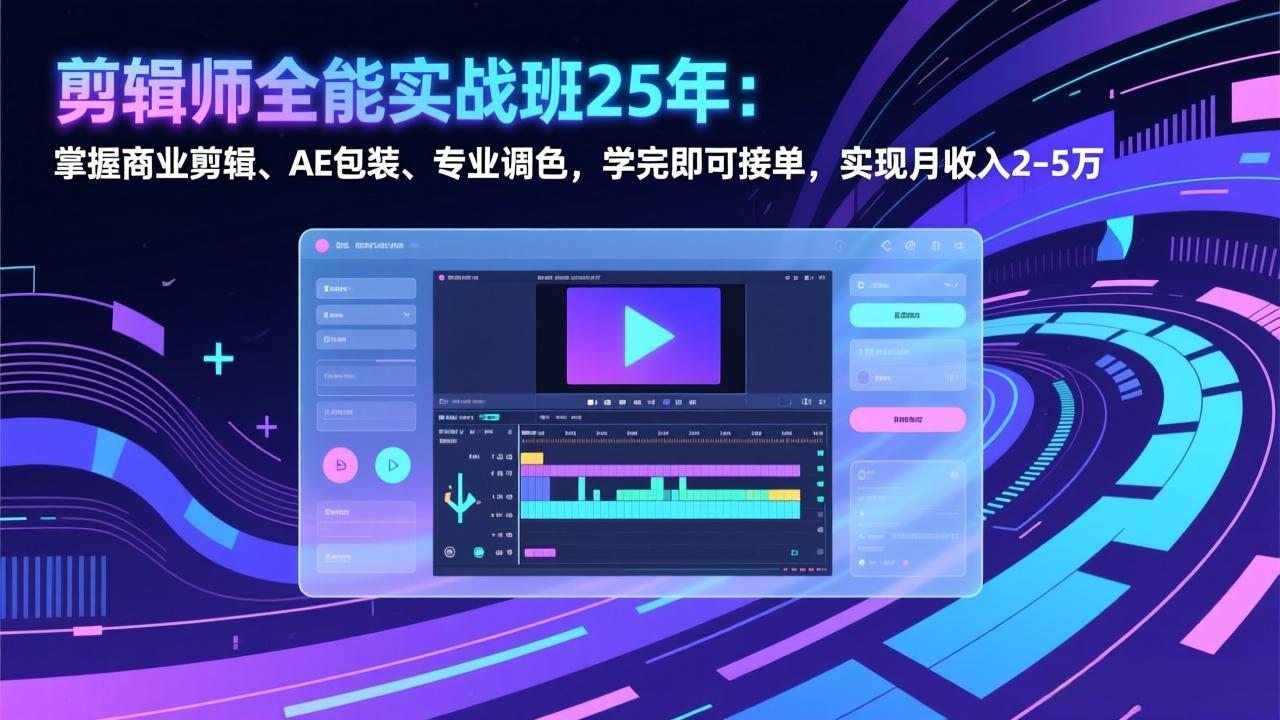 剪辑师全能实战班25年：掌握商业剪辑、AE包装、专业调色，学完即可接单，实现月收入2-5万_天恒副业网