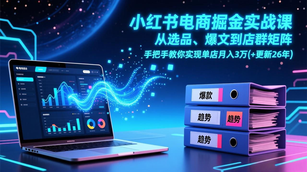 小红书电商掘金实战课，从选品、爆文到店群矩阵，手把手教你实现单店月入3万+(更新26年)_天恒副业网