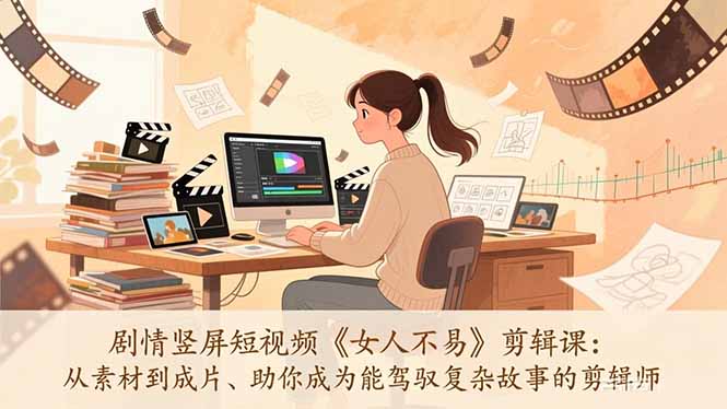 剧情竖屏短视频《女人不易》剪辑课：从素材到成片、助你成为能驾驭复杂故事的剪辑师_天恒副业网