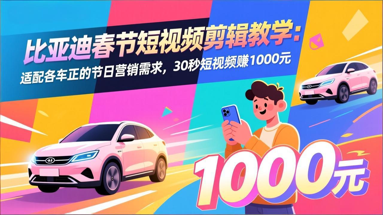 比亚迪春节短视频剪辑教学：适配各车企的节日营销需求，30秒短视频赚1000元_天恒副业网