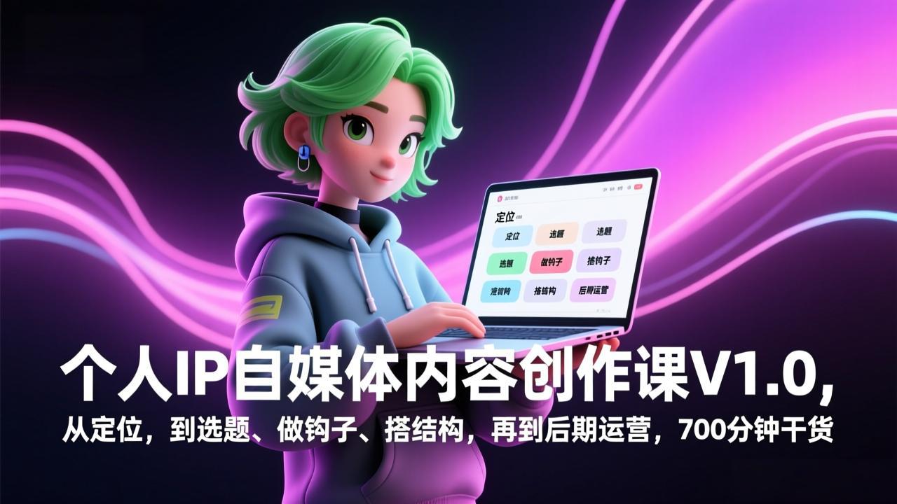 个人IP自媒体内容创作课V1.0，从定位，到选题、做钩子、搭结构，再到后期运营，700分钟干货_天恒副业网