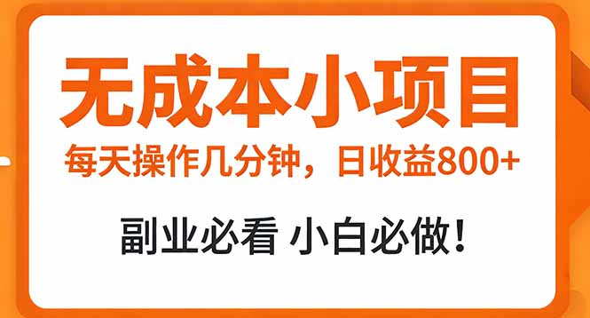 （17307期）无成本小项目每天操作几分钟，真实日收益800+副业必看小白必做！_天恒副业网