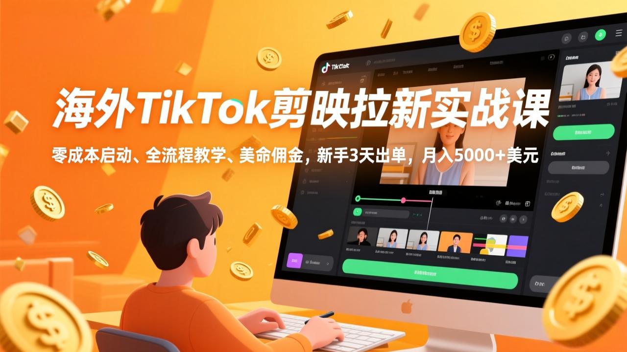 （17340期）海外TikTok剪映拉新实战课，零成本启动、全流程教学、美金佣金，新手3天出单，月入5000+美元_天恒副业网