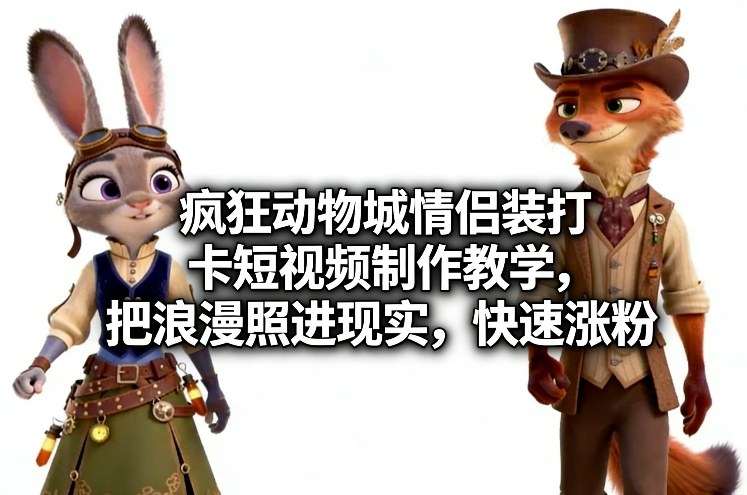 疯狂动物城情侣装打卡短视频制作教学，把浪漫照进现实，快速涨粉_天恒副业网