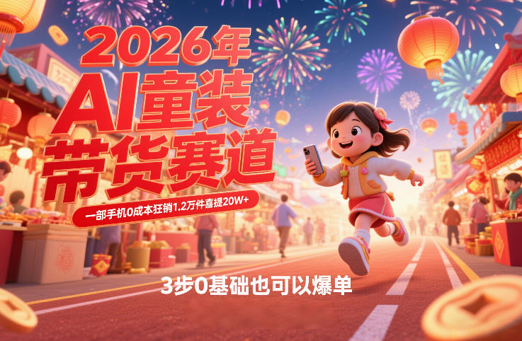 AI童装新春带货赛道，一部手机0成本狂销1.2万件喜提20W+，3步0基础也可以爆单_天恒副业网
