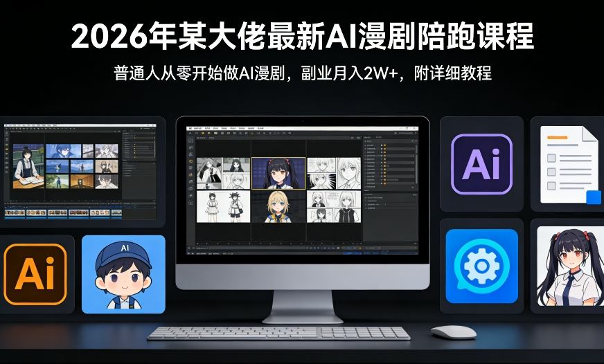 26年某大佬最新Ai漫剧陪跑课程，普通人从零开始做AI漫剧，副业月入2W+_天恒副业网