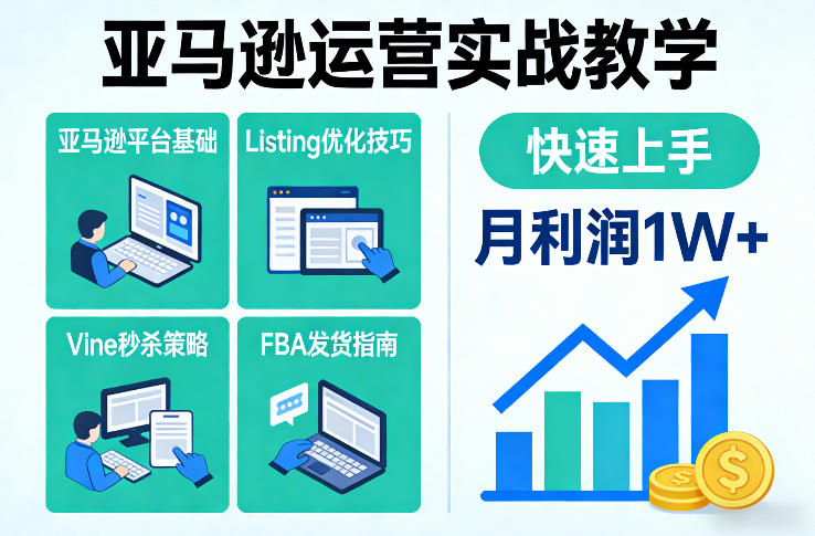 亚马逊运营实战教学，亚马逊平台+Listing优化+Vine秒杀+FBA发货等，快速上手，实现店铺月利润1W_天恒副业网