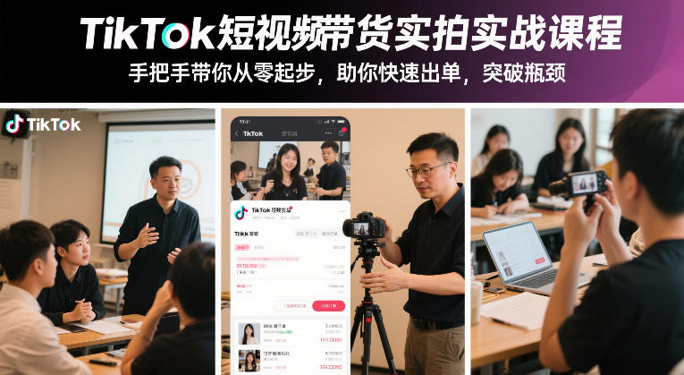TikTok短视频带货实拍实战课程，手把手带你从零起步，助你快速出单，突破瓶颈_天恒副业网