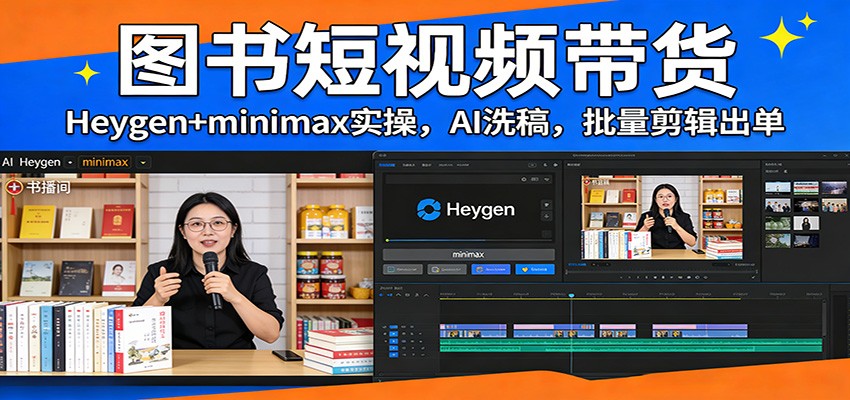 图书短视频带货：Heygen+minimax实操，AI洗稿，批量剪辑出单_天恒副业网