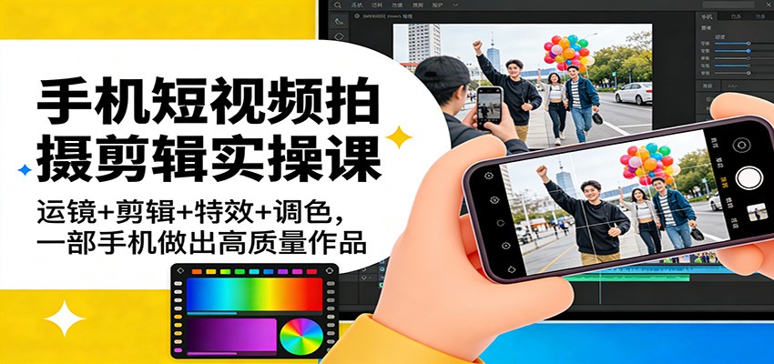手机短视频拍摄剪辑实操课：运镜+剪辑+特效+调色，一部手机做出高质量作品_天恒副业网