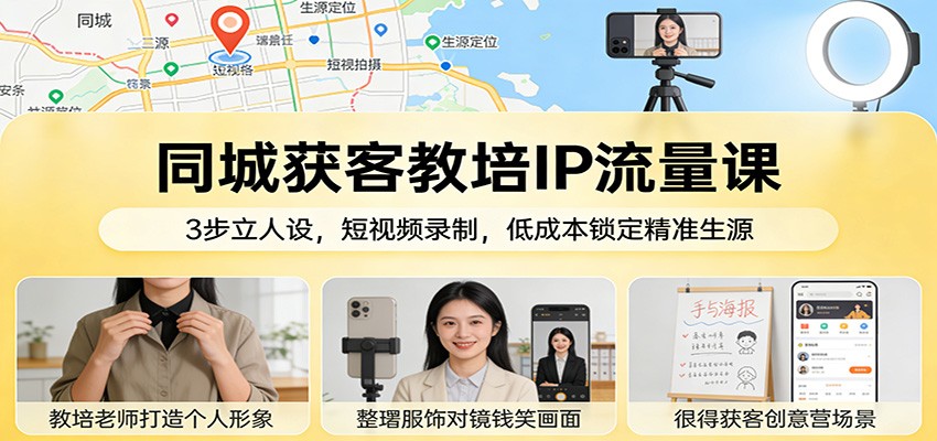 同城获客教培IP流量课：3步立人设，短视频录制，低成本锁定精准生源_天恒副业网