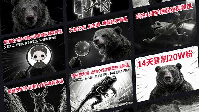 情绪放大镜-动物心理学爆款短视频课，文案公式、AI生图、多平台变现，14天复制20W粉_天恒副业网